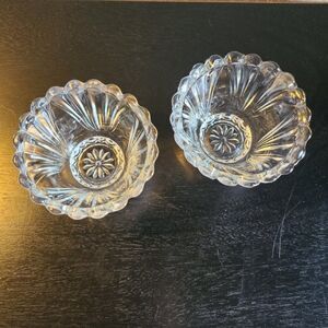Set of 2 KIG Indonesia Pressed Glass Bowls, Scalloped Votive Candle Holders